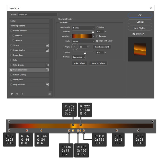 How to apply golden gradient overlay to 3D circle