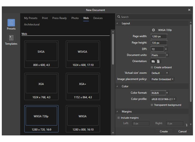 How to open a new document in Affinity Designer