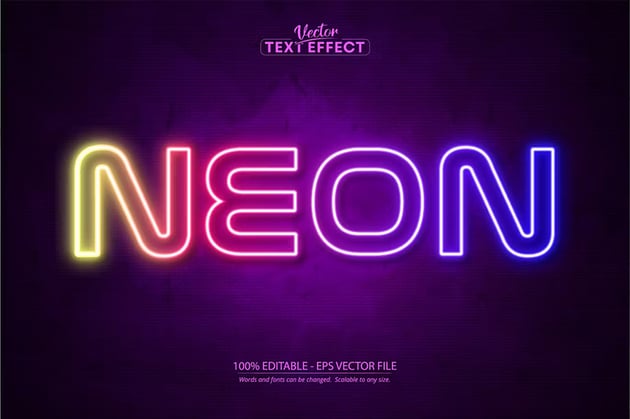 Neon light text effect available on Envato Elements