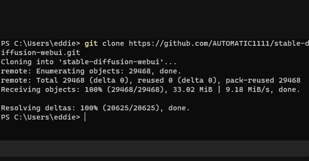 User installing stable diffusion using command for article on Stable Diffusion AI video generator.