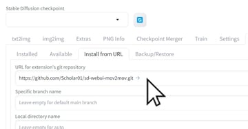 User adding custom git repository from URL for Stable Diffusion AI video to video free.