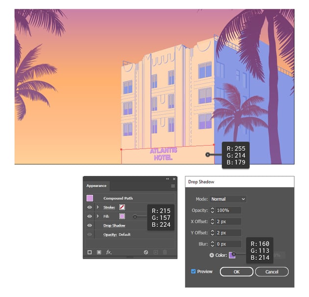 How to color perspective text