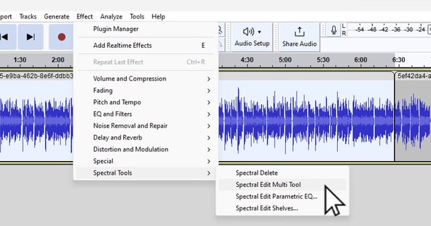 User accessing Spectral Edit Multi Tool Menu for how to smooth out audio.