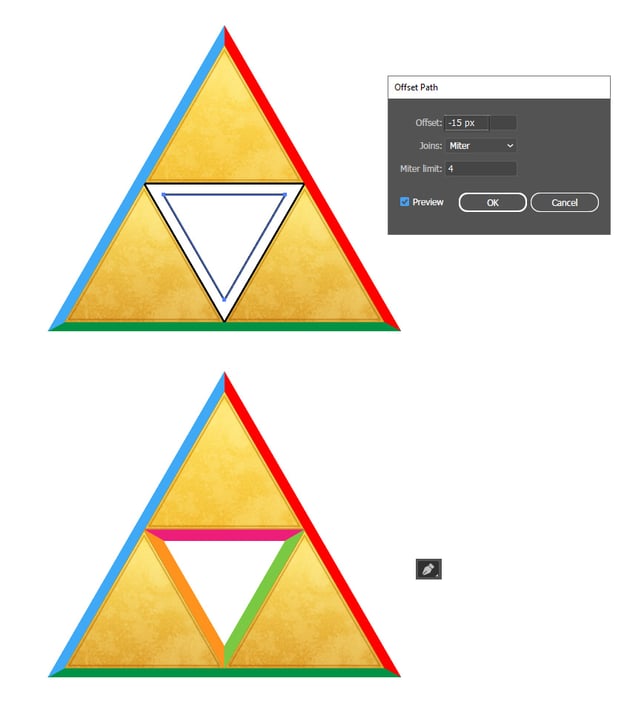 How to make inner sides for zelda logo triforce