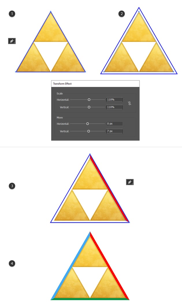 How to make outer sides for zelda logo triforce