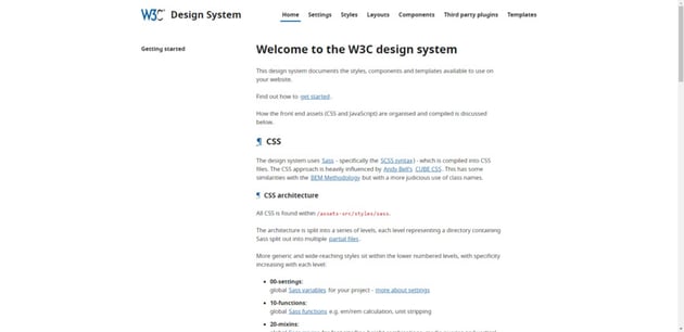The home page for the W3C design system