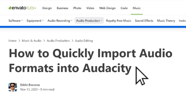 Thumbnail of article on How to Quickly Import Audio Formats into Audacity for article to understand how to resolve the " audacity equalization missing" error.