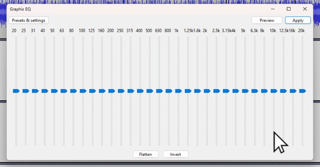 Graphic EQ Menu for Article dealing with equalization in Audacity.