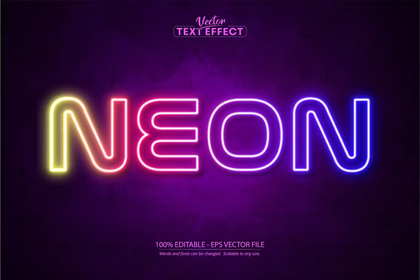 Neon light text effect available on Envato Elements 