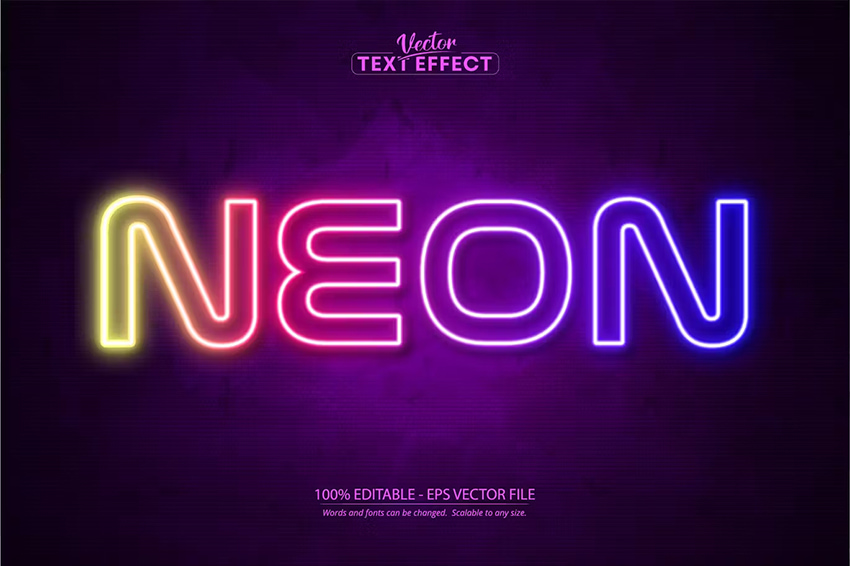 Neon light text effect available on Envato Elements