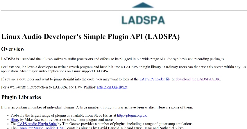 LADSPA website thumbnail image for article on using plugins for Audacity.