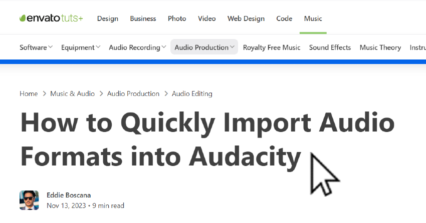Thumbnail of article on How to Quickly Import Audio Formats into Audacity for article to understand how to resolve the " audacity equalization missing" error.