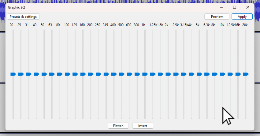 Graphic EQ Menu for Article dealing with equalization in Audacity.