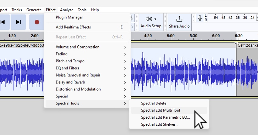 User accessing Spectral Edit Multi Tool Menu for how to smooth out audio.