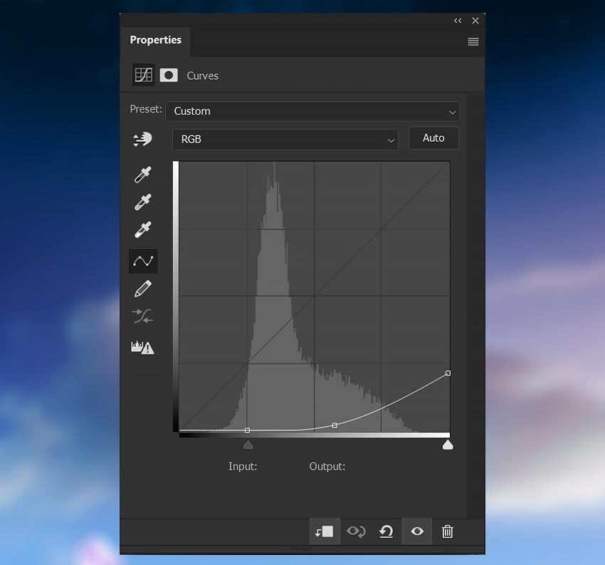 deepen the shadows of the palen using a curves layer 