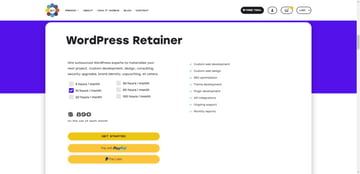 The landing page on the WPServices website for the WordPress retainer services