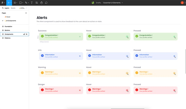 Figma design system template color scheme applied to components