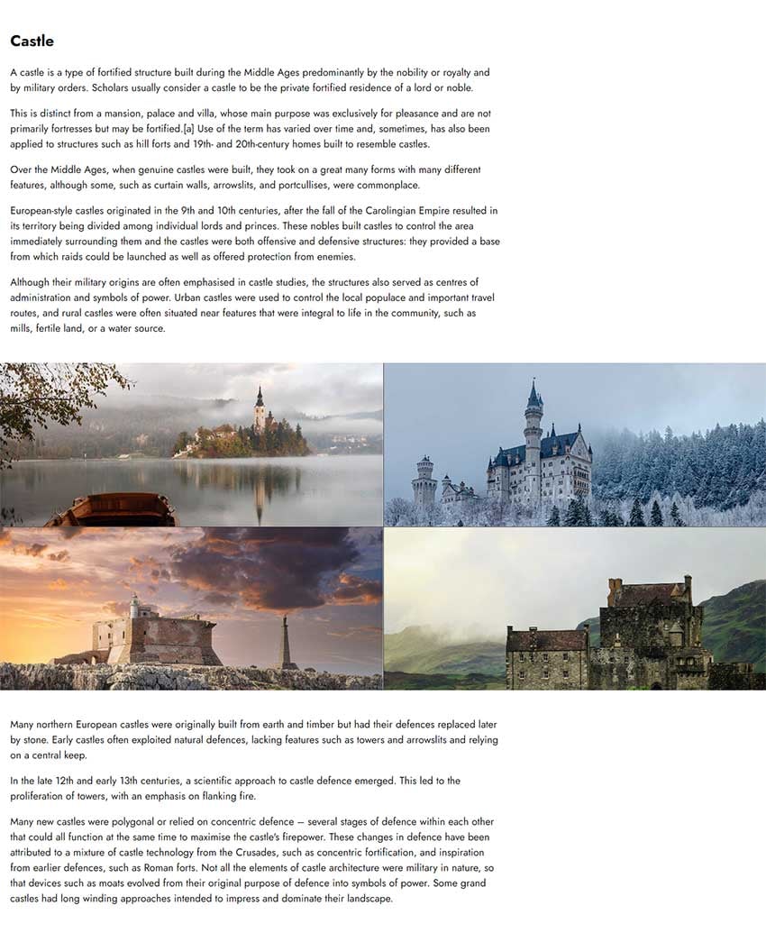 The page layout with the grid of images