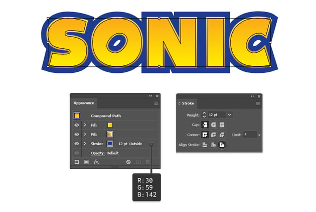 How to make blue stroke for Sonic text effect