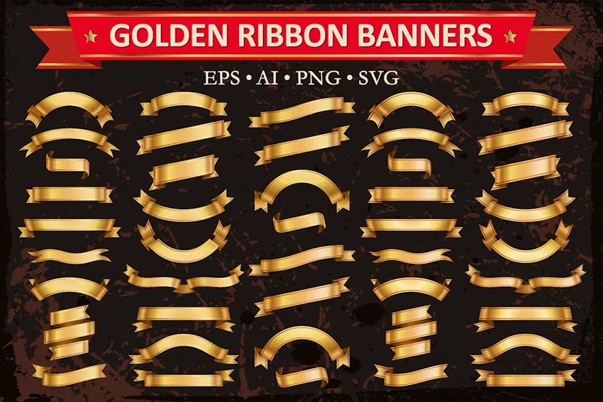 Golden ribbon banners vector set available on Envato Elements 