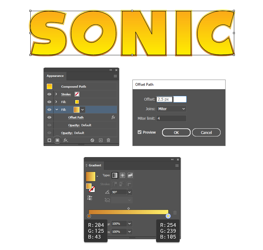 How to create outline for Sonic text 