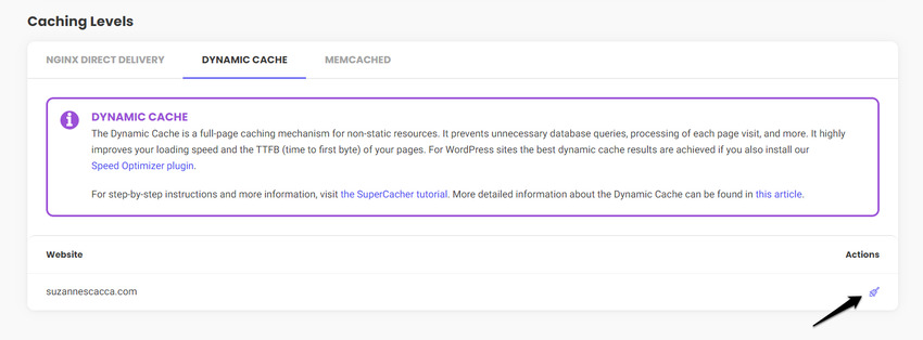 In SiteGround's Speed settings, users are able to flush their website's cache under Dynamic Cache and Memcached.