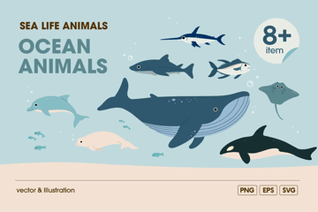 Ocean animals, Sea life animals Illustration