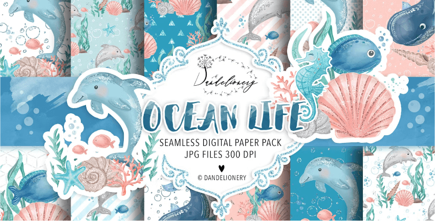 Ocean Life digital paper pack