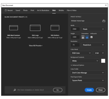 How to open a new document in Photoshop