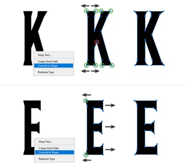 How to distort letters K and E