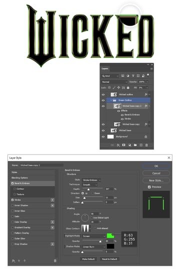 How to make Wicked green outline 