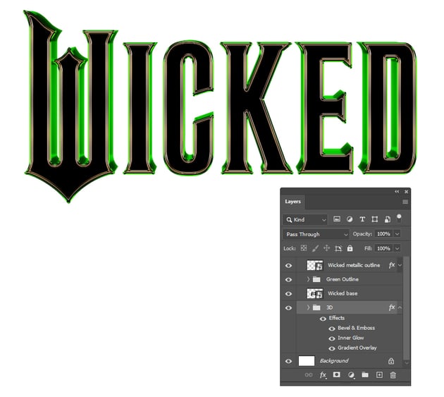 How to make vivid green 3D text effect