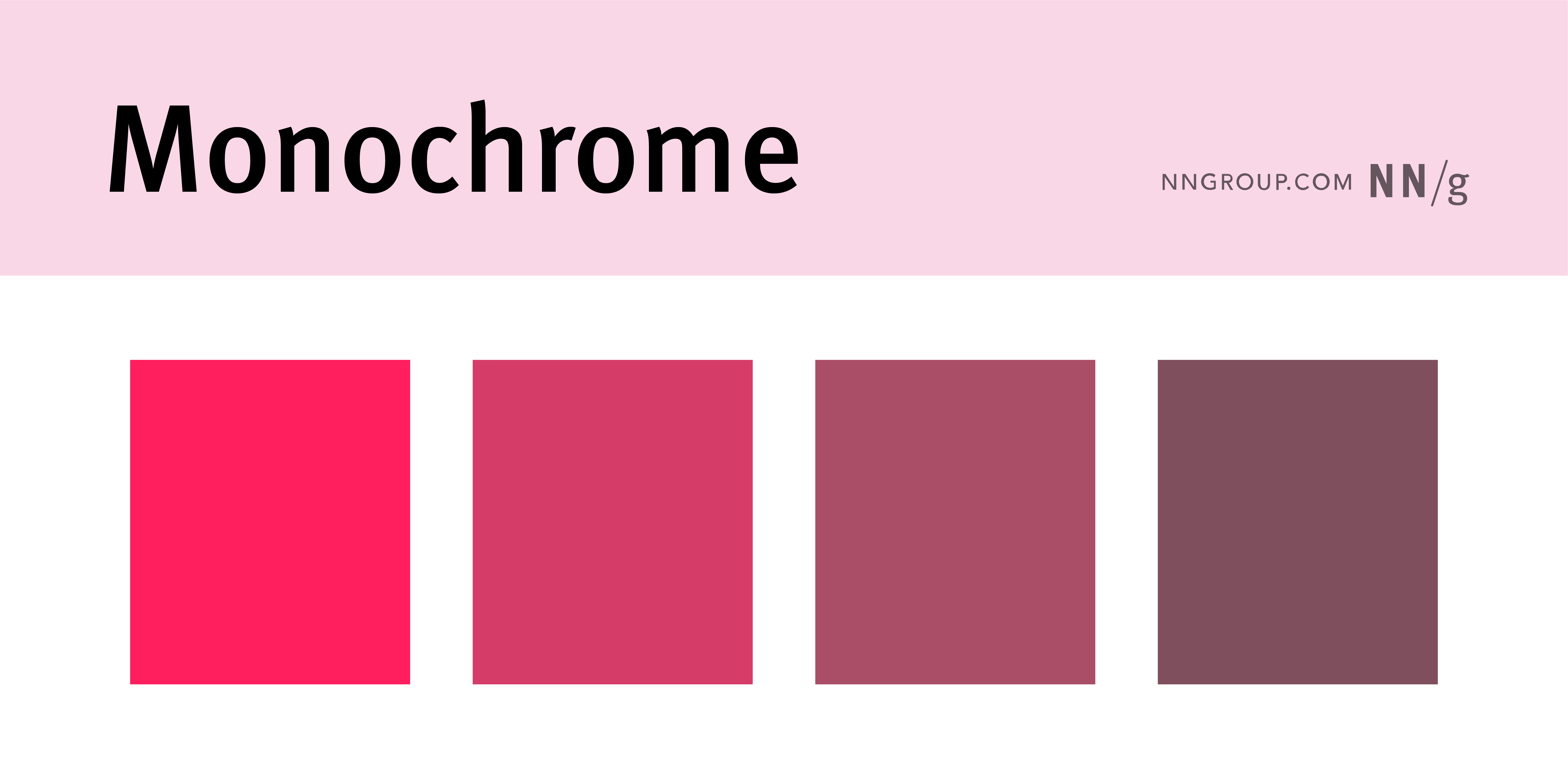 Four squares in varying shades of pink from bright to dark