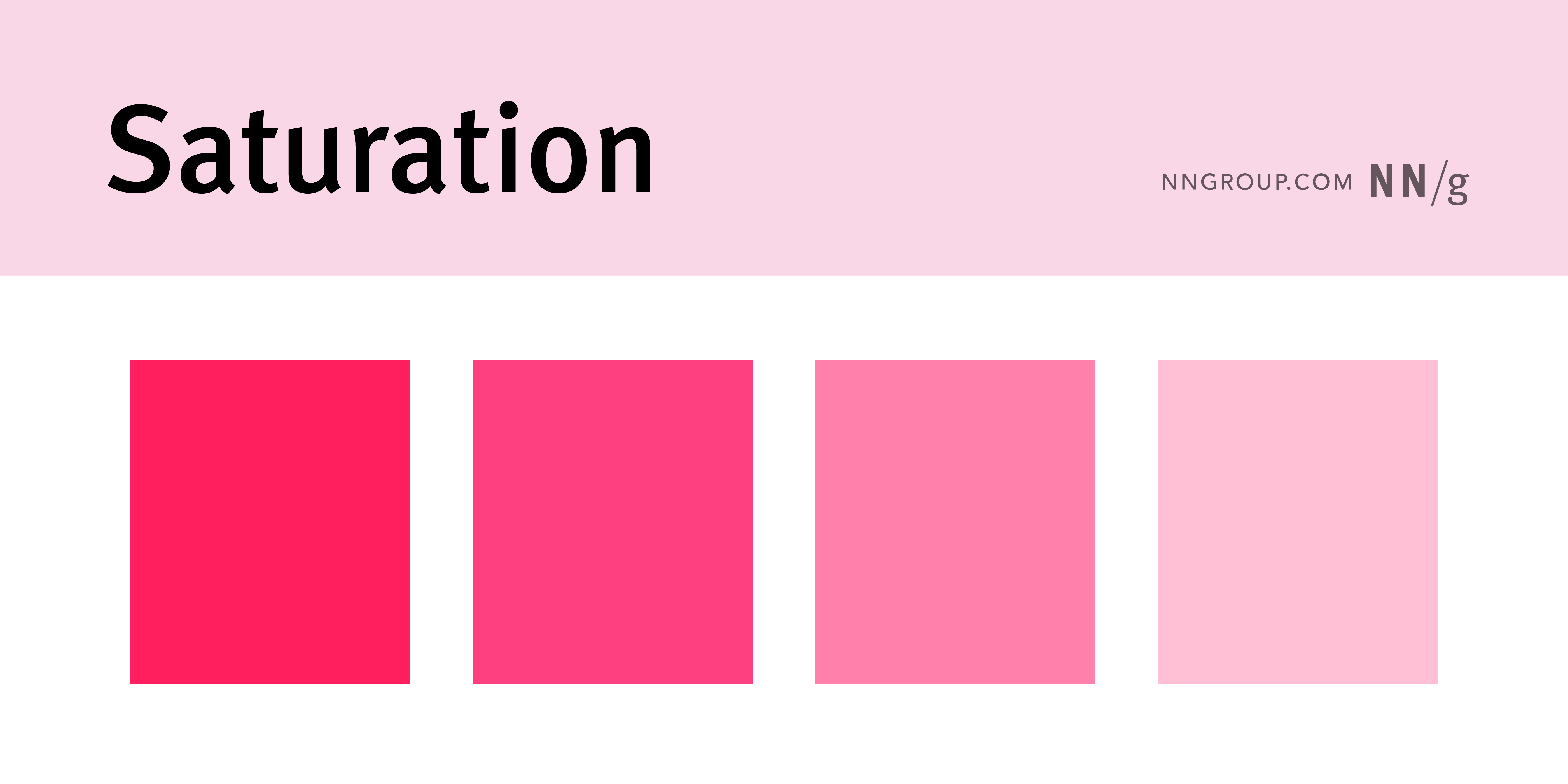 Four pink squares with varying colors, from most saturated to least