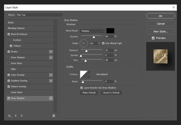 drop shadow settings for flat shapes