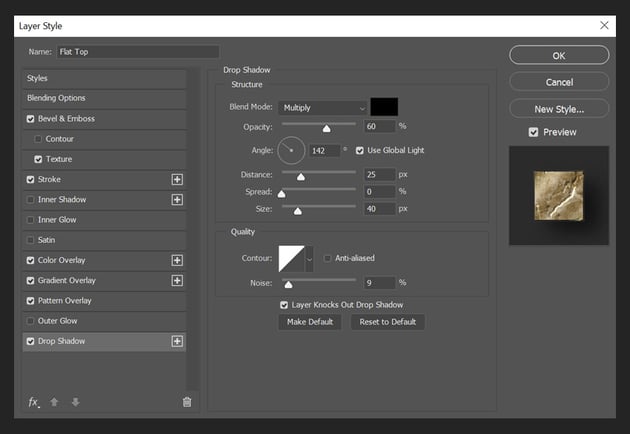 drop shadow settings for flat shapes