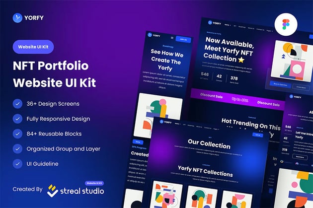 Yorfy NFT Portfolio Website Figma UI Kit