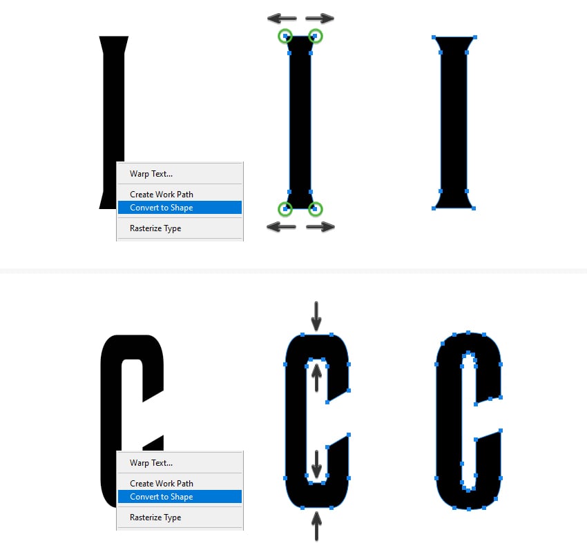 How to distort letters I and C