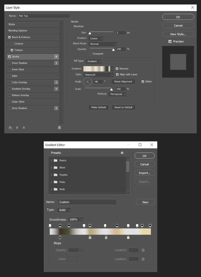 stroke settings for top shapes