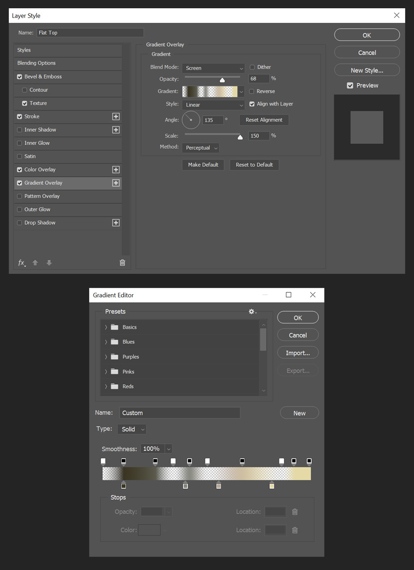 gradient overlay settings for top shapes