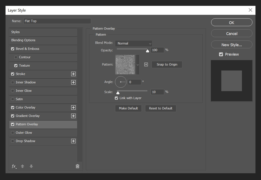 pattern overlay settings for flat shapes