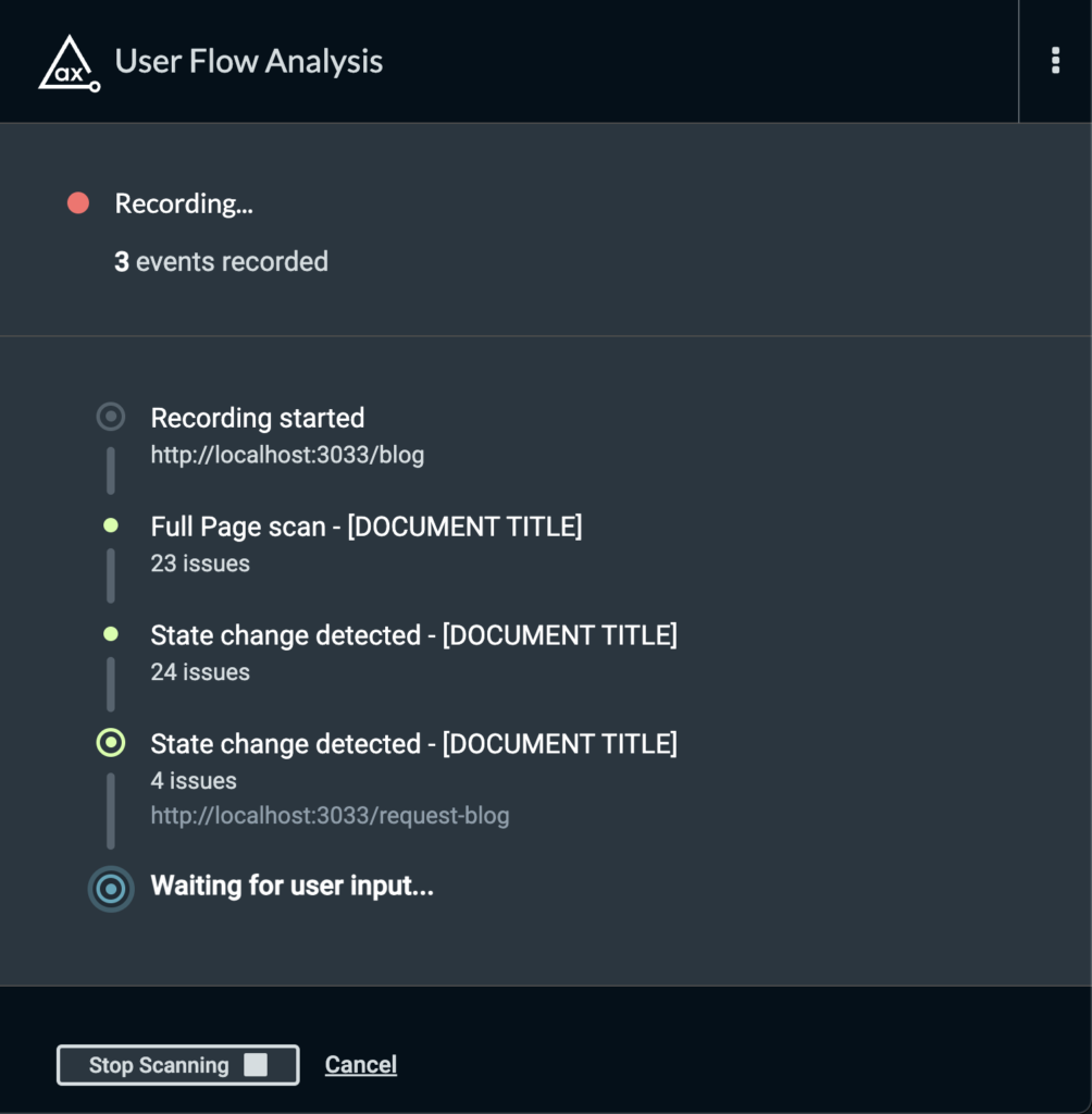 Screenshot of the User Flow Analysis feature detecting page changes.