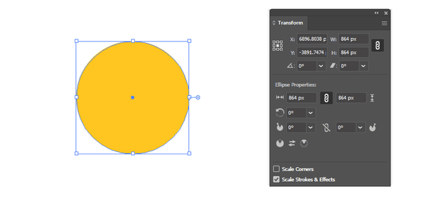How to use transform panel with ellipse live shape