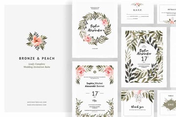 Bronze & Peach Wedding Card with RSVP