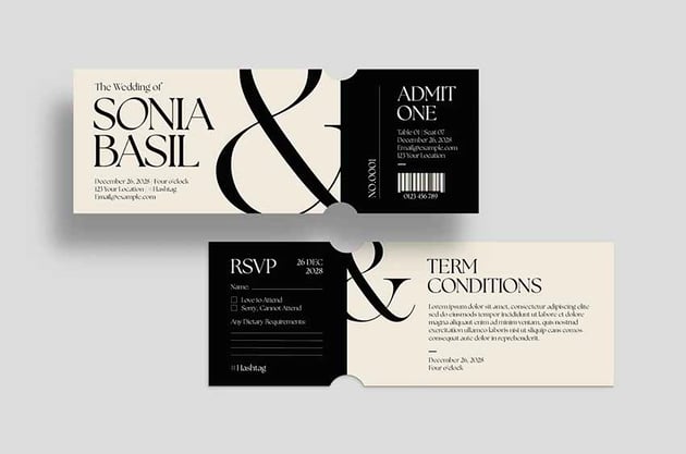 Wedding Ticket & RSVP Cards Template