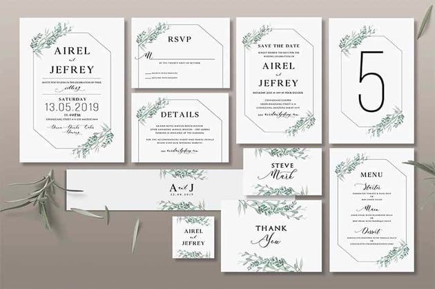 Foliage Wedding Invitation & RSVP Card Template