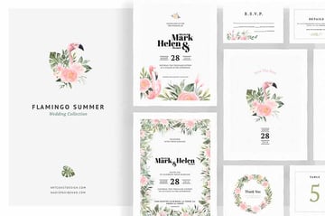 Flamingo Summer Wedding Invitation and RSVP Templates