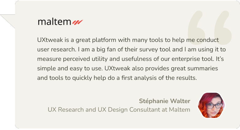 UXtweak customer testinomial Stephanie Walter