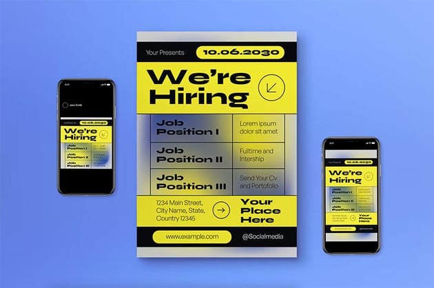 Yellow Neo Brutalism We're Hiring Flyer Set