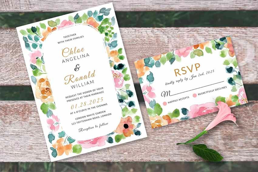 Floral Watercolor RSVP Wedding Invitation Template